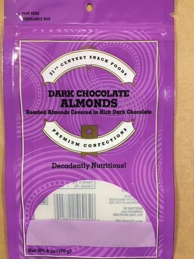 21st Century Snack Foods is Voluntarily Recalling Dark Chocolate Almonds Due to Possible Undeclared Milk Allergen